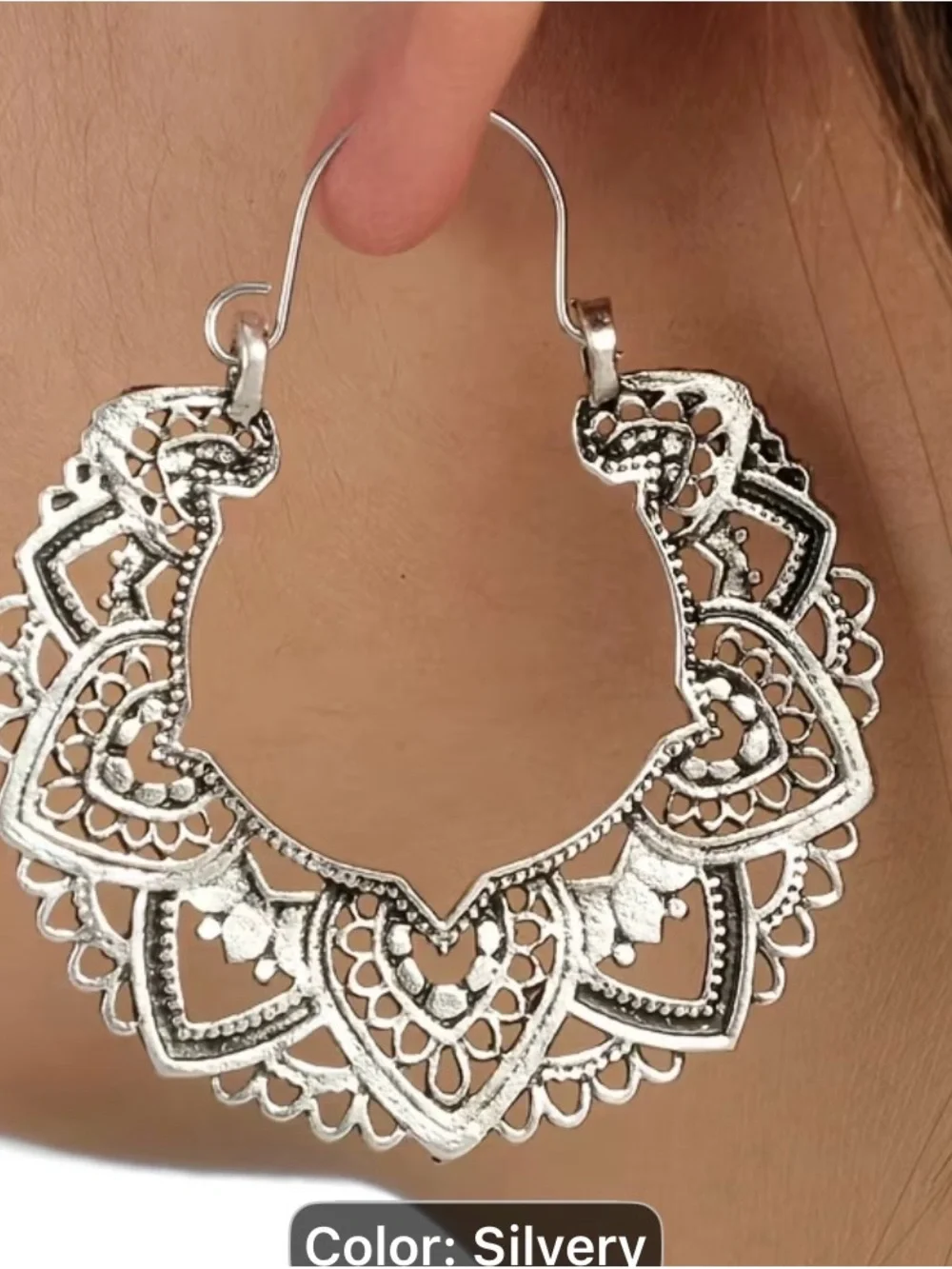 Intricate vintage Silver Filigree Hoop Earrings - Women's Jewelry
